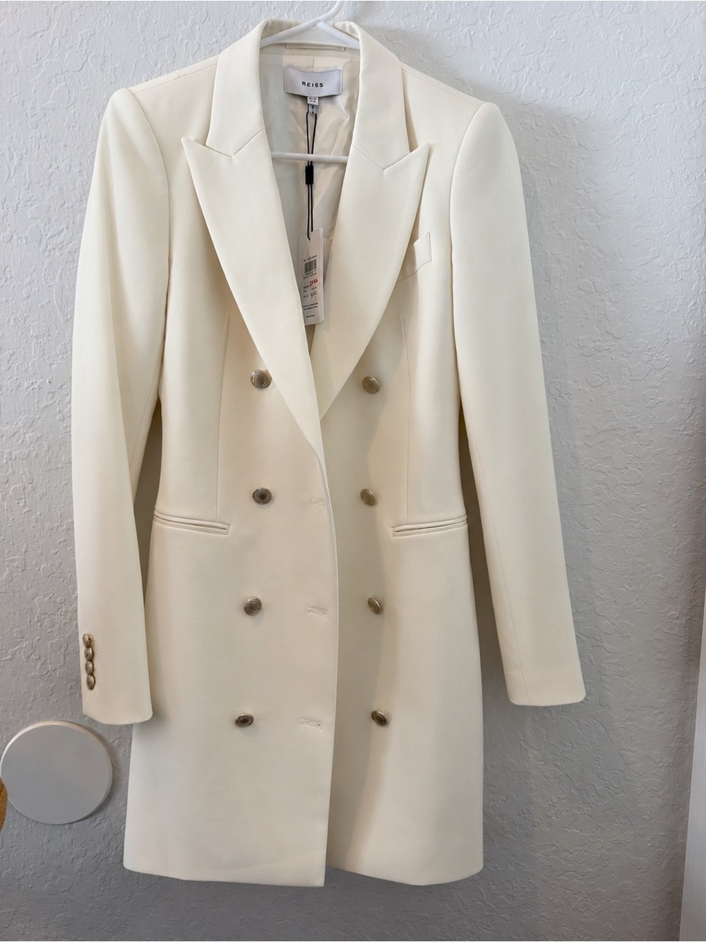 Reiss Marcy Cream Double-Breasted Tuxedo Blazer Mini Dress US 0 NWT